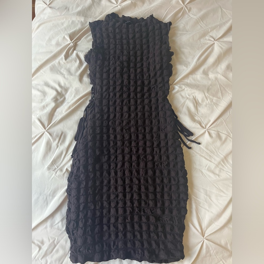 Brown Side Cutout Mini Bubble Dress